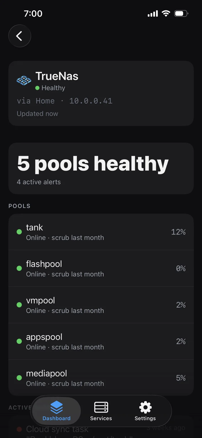 Stacklight service detail in the Minimalist theme, dark mode
