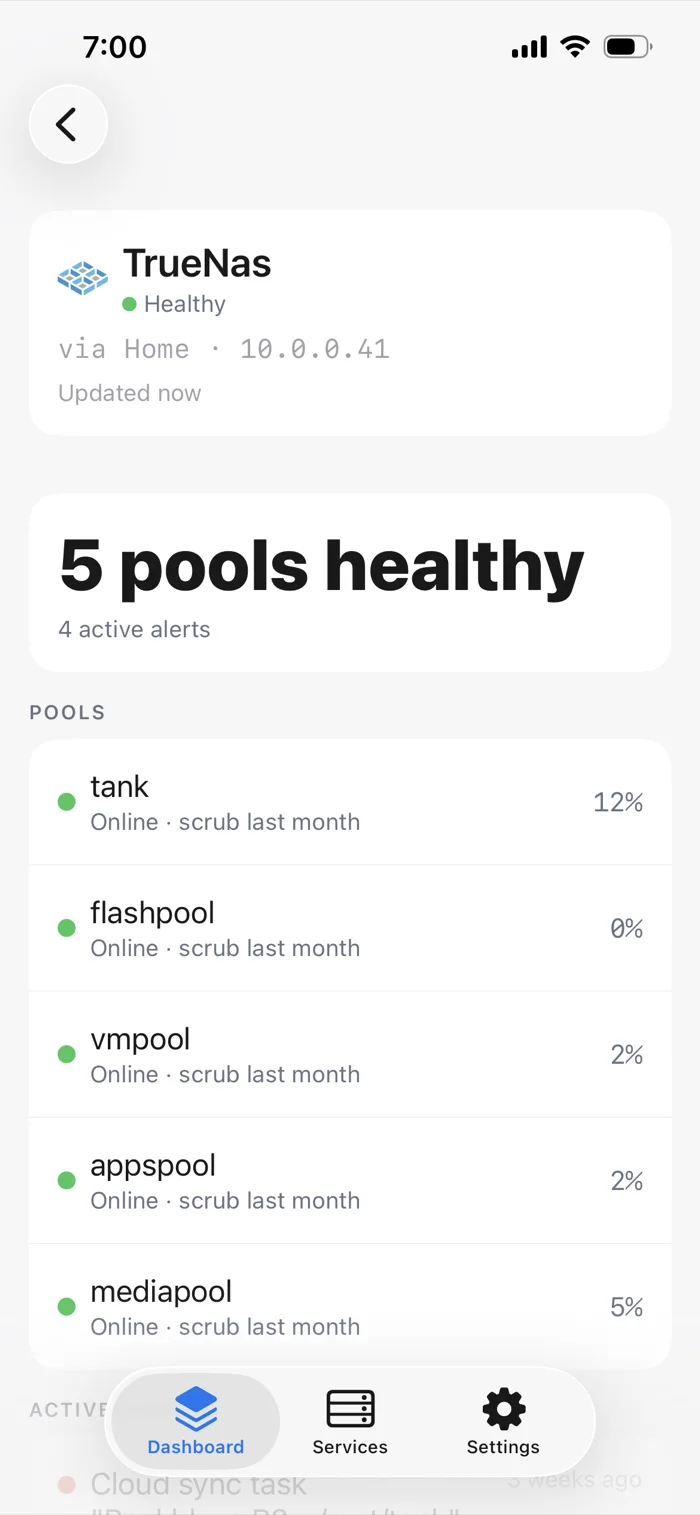 Stacklight service detail in the Minimalist theme, light mode