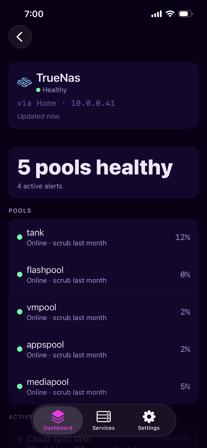 Stacklight service detail in the Neon theme, dark mode
