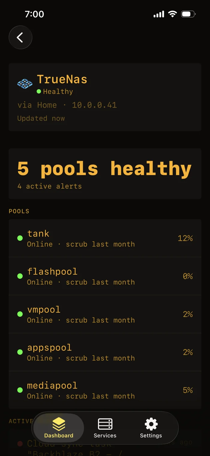 Stacklight service detail in the Retro Tech theme, dark mode